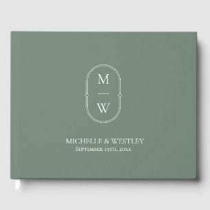 Minimalistisk Monogram Mjukgrön Bröllop Gästböcker
