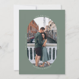 Minimalistisk Monogram Mjukgrön Bröllopsfotografi Spara Datumet