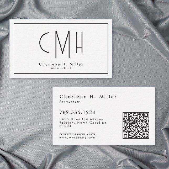 Minimalistisk Monogram Modern QR-kod Professionell Visitkort (Minimalist Monogram Modern QR Code Professional Business Card)