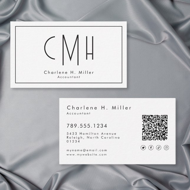 Minimalistisk Monogram Modern QR-kod Professionell Visitkort (Minimalist Monogram Modern QR Code Professional Business Card)