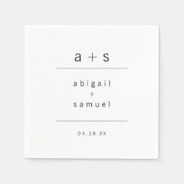 Minimalistisk Monogram Modern Svart och Vit Bröllo Pappersservett