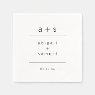 Minimalistisk Monogram Modern Svart och Vit Bröllo Pappersservett