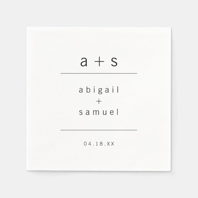 Minimalistisk Monogram Modern Svart och Vit Bröllo Pappersservett (Framsidan)