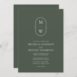 Minimalistisk Monogram Moss-Grönt alla i ett Bröll Inbjudningar