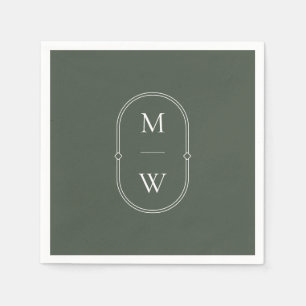 Minimalistisk Monogram Moss Grönt Bröllop Pappersservett