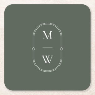 Minimalistisk Monogram Moss Grönt Bröllop Underlägg Papper Kvadrat