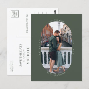 Minimalistisk Monogram Moss Grönt-foto Spara datum Vykort
