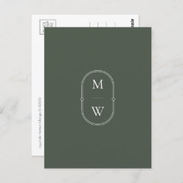 Minimalistisk Monogram Moss-Grönt Spara datum Vykort