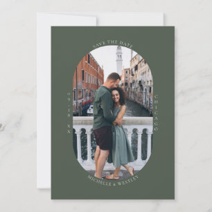 Minimalistisk Monogram Mossa Grön Bröllopsfoto Spara Datumet
