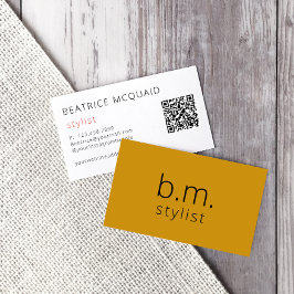 Minimalistisk Monogram Mustard-Gult QR-kod Visitkort