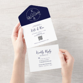 Minimalistisk Monogram Navyblå Bröllop