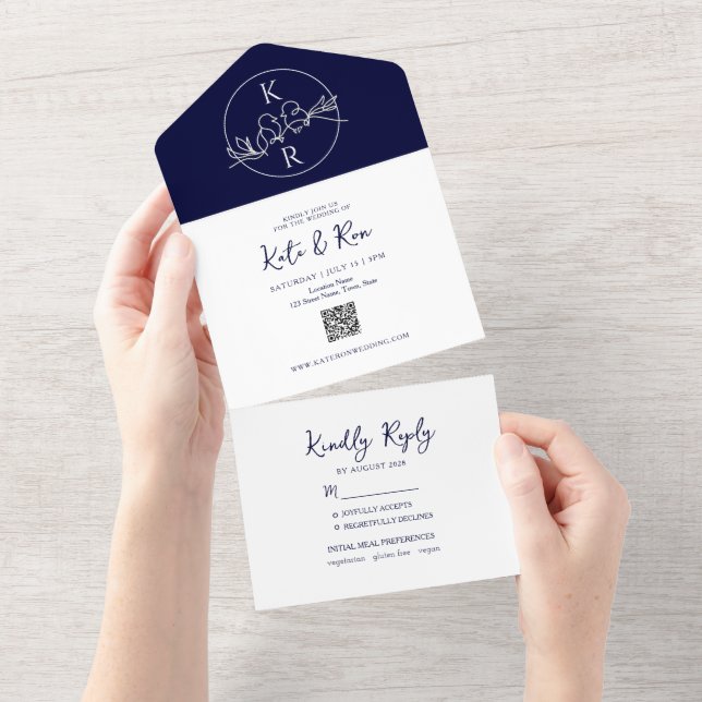 Minimalistisk Monogram Navyblå Bröllop (Avrivbar del)