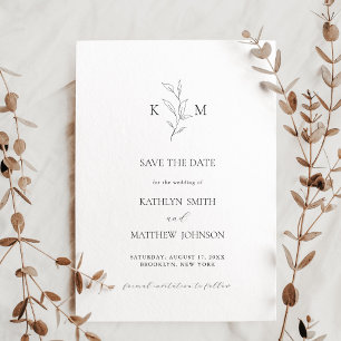 Minimalistisk monogram Olive Löv Gren Bröllop Spara Datumet