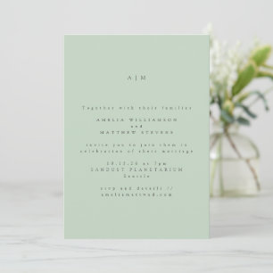 Minimalistisk monogram Pastel Mint Pistachio Bröll Inbjudningar