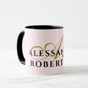 Minimalistisk monogram Pastel Rosa Guld Black Namn Mugg
