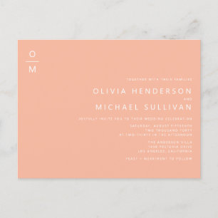 Minimalistisk Monogram Peach QR-kod Bröllop Inbjudan Vykort