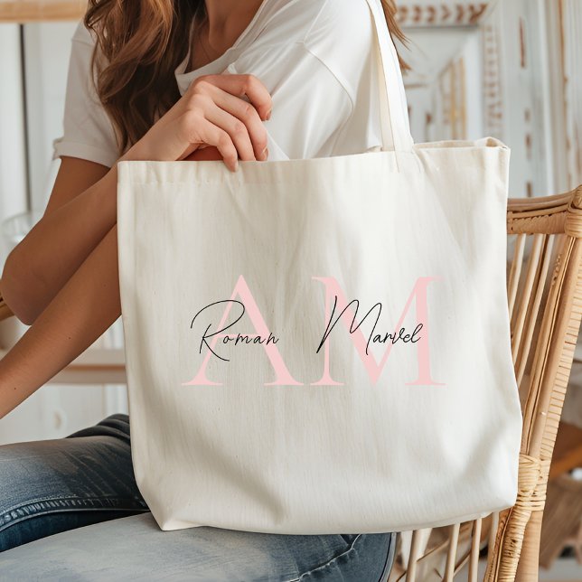 "Minimalistisk monogram-Personlig Pastel-Rosa Tygkasse (Skapare uppladdad)