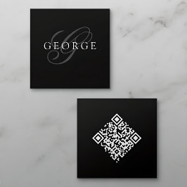 Minimalistisk Monogram QR-kod Fyrkantigt Visitkort