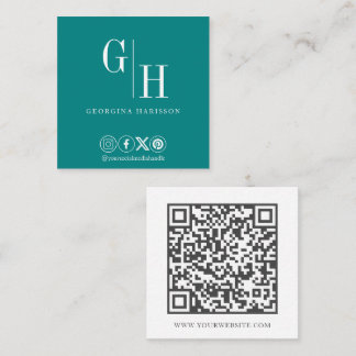 Minimalistisk Monogram QR-kod Teal Fyrkantigt Visitkort