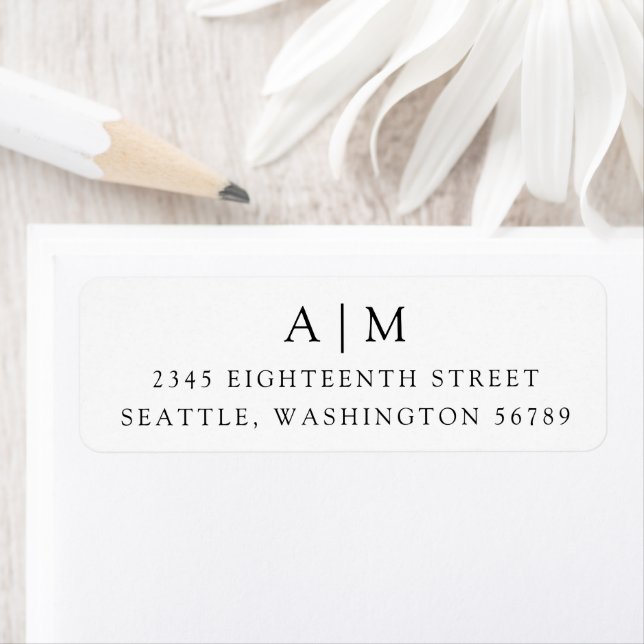 Minimalistisk Monogram-Returadress, svart och vit Returadress Etikett (Insitu)