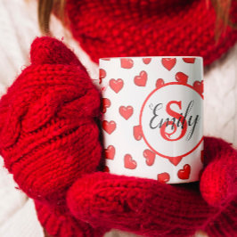 Minimalistisk Monogram Röda Hjärtan Älskare Mönste Kaffemugg