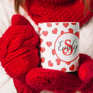 Minimalistisk Monogram Röda Hjärtan Älskare Mönste Kaffemugg