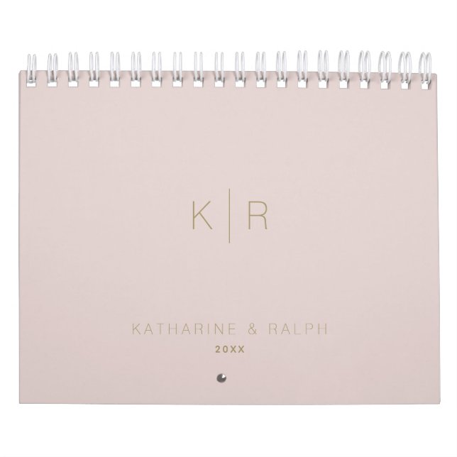 Minimalistisk Monogram Rosa Beige Newlyed Photo Kalender (Omslag)