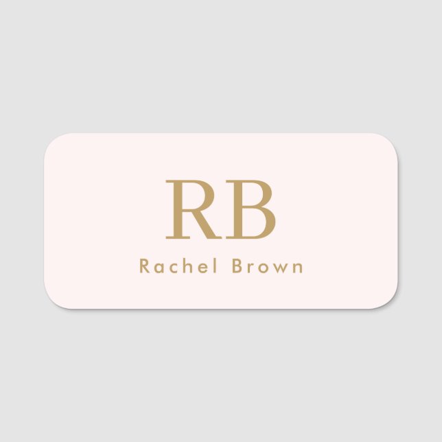 Minimalistisk monogram  Rosa Guld Feminine-minimal Namnbricka (Framsida)