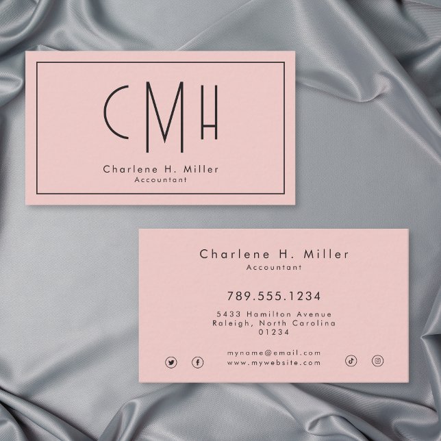 Minimalistisk Monogram Rosé Modern Professionell Visitkort (Minimalist Monogram Blush Pink Modern Professional Business Card)