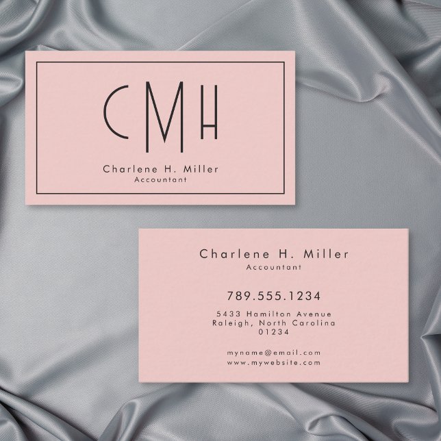 Minimalistisk Monogram Rosé Modern Professionell Visitkort (Minimalist Monogram Blush Pink Modern Professional Business Card)