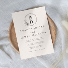 Minimalistisk Monogram Rustic Wedding-inbjudan