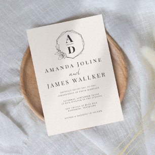 Minimalistisk Monogram Rustic Wedding-inbjudan Inbjudningar