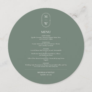 Minimalistisk monogram Sage Grönt Bröllop Meny