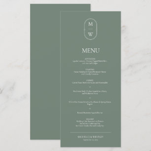 Minimalistisk monogram Sage Grönt Bröllop Meny