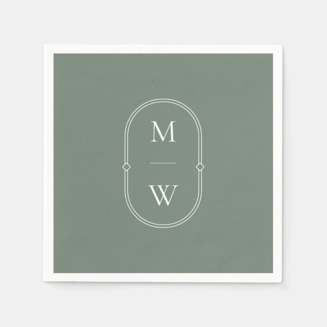 Minimalistisk monogram Sage Grönt Bröllop Pappersservett (Framsidan)