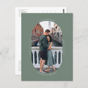 Minimalistisk Monogram Sage Grönt Photo Save Date Vykort