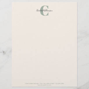 Minimalistisk monogram sagegrön elegant skrift brevhuvud