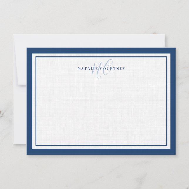 Minimalistisk Monogram Script 2 Gräns-Elegant Anteckningskort (Framsida)
