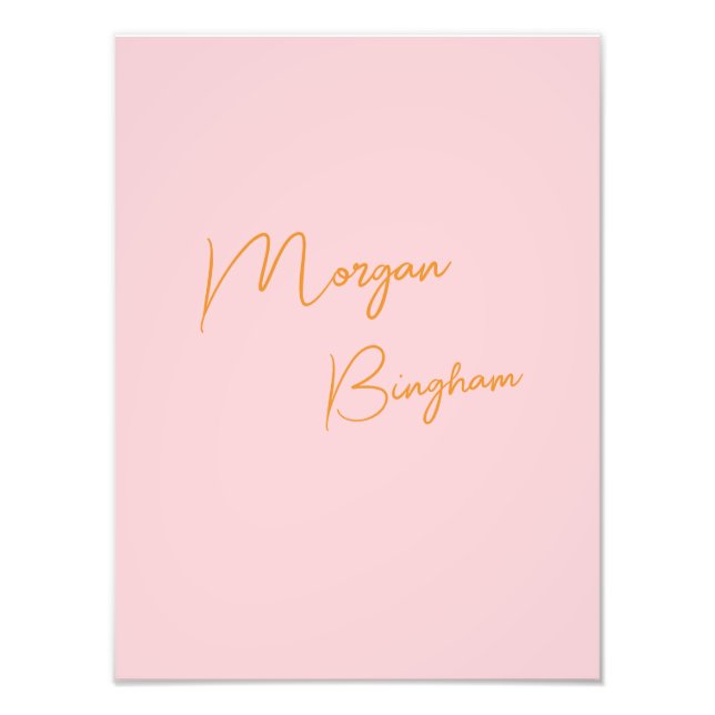Minimalistisk monogram skrift rosa fototryck (Framsidan)