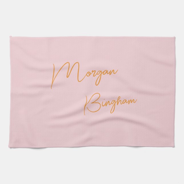 Minimalistisk monogram skrift rosa kökshandduk (Horisontell)