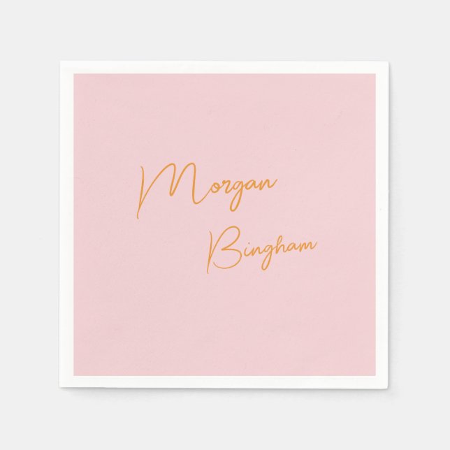 Minimalistisk monogram skript rosa pappersservett (Framsidan)