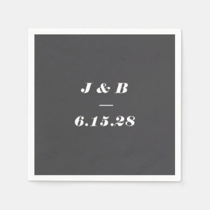 Minimalistisk Monogram Soft Black Bröllop-Anpassni Pappersservett