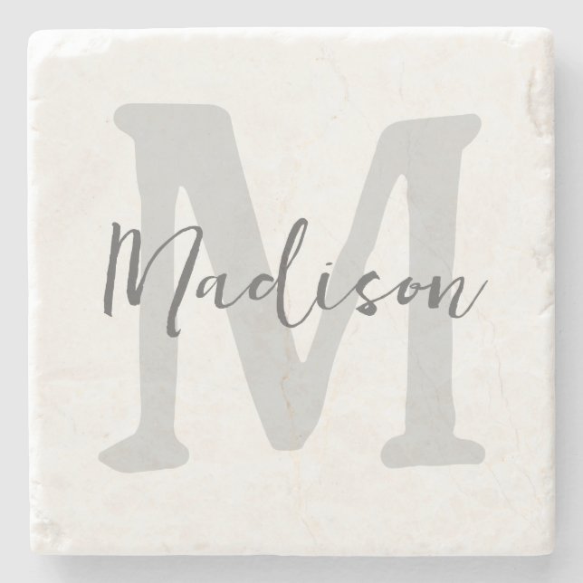 Minimalistisk Monogram-start och Namn Stenunderlägg (Framsidan)