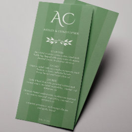 Minimalistisk monogram strimlad Grönt Bröllop Meny