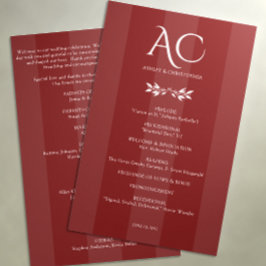 Minimalistisk monogram stripe Rosewood Red Bröllop Program