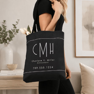 Minimalistisk Monogram Svart Modern Professionell Tygkasse