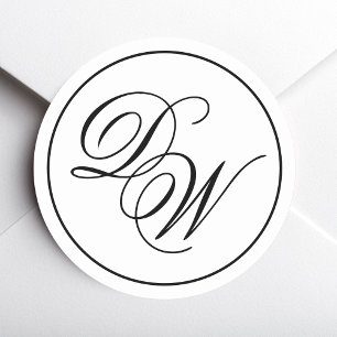 Minimalistisk monogram svart vit 2 initialer scrip runt klistermärke