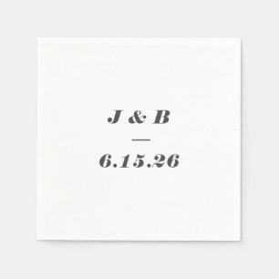 Minimalistisk Monogram Svart Vit Anpassad Bröllop Pappersservett