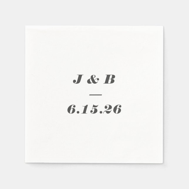 Minimalistisk Monogram Svart Vit Anpassad Bröllop  Pappersservett (Framsidan)