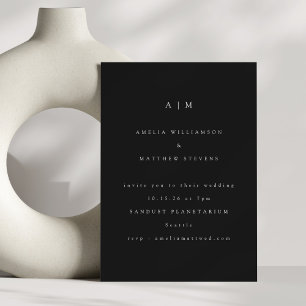 Minimalistisk Monogram Svart Vit Modern Bröllopsin Inbjudningar
